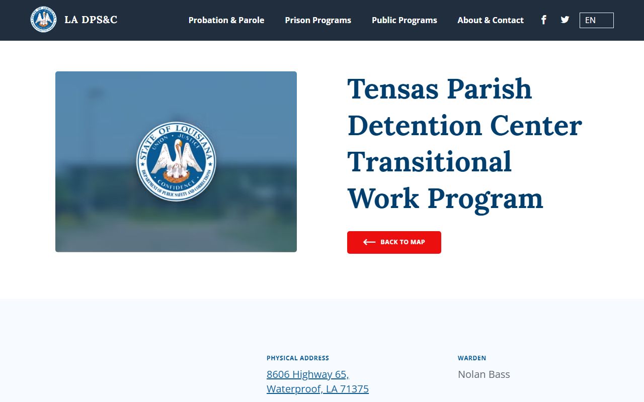 Tensas Parish Detention Center Transitional Work Program DPS and C location listing